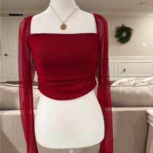 Princess Polly Ruby Sheer Sleeve Crop Blouse woman’s size 6